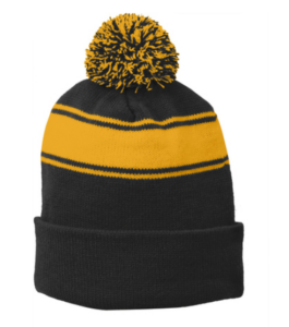 stripe pom pom beanie