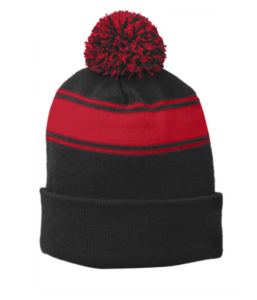stripe pom pom beanie