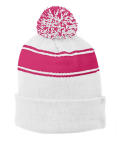 stripe pom pom beanie